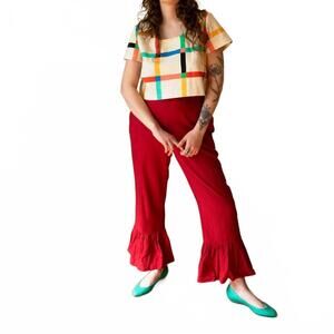 NEW ERSA FIBERS chunky windowpane crop top in beige